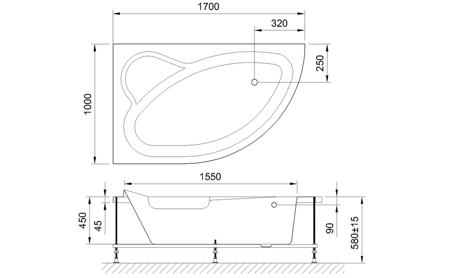 Акриловая ванна Royal Bath  ALPINE RB819102 170x100x58L, артикул RB819102L