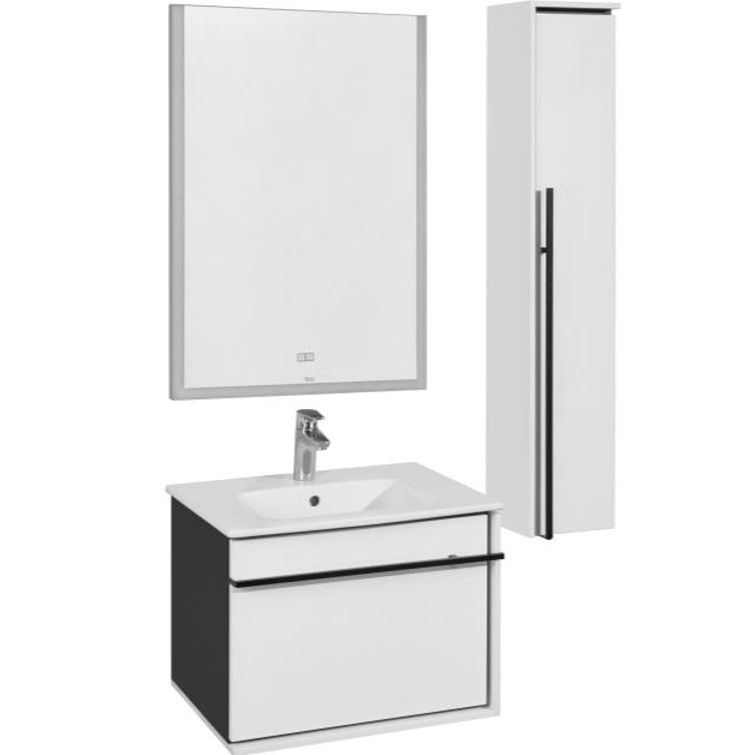 Тумба под раковину, Roca, Aneto, ширина, мм-585, глубина, мм-450, высота, мм-429, ящики-2 (один внешний, второй внутренний), цвет-белый глянец/черный матовый