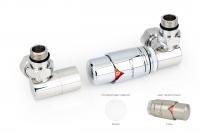 Автоматический терморегулятор 3D правый G 1/2" НР х G 3/4" НГ (набор) (Белый - Сталь)