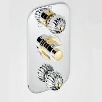 THG MANDARINE METAL Смеситель для душа встраиваемый, термостатический, с переключателем на 2 положения и запорн вентил, внешн часть, цвет хром/золото