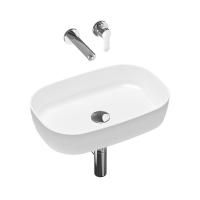 Комплект 4 в 1 Lavinia Boho Bathroom Sink Slim 21510170, накладная фарфоровая раковина 54 см, встраиваемый смеситель со скрытым механизмом, латунный сифон, донный клапан quick-clac