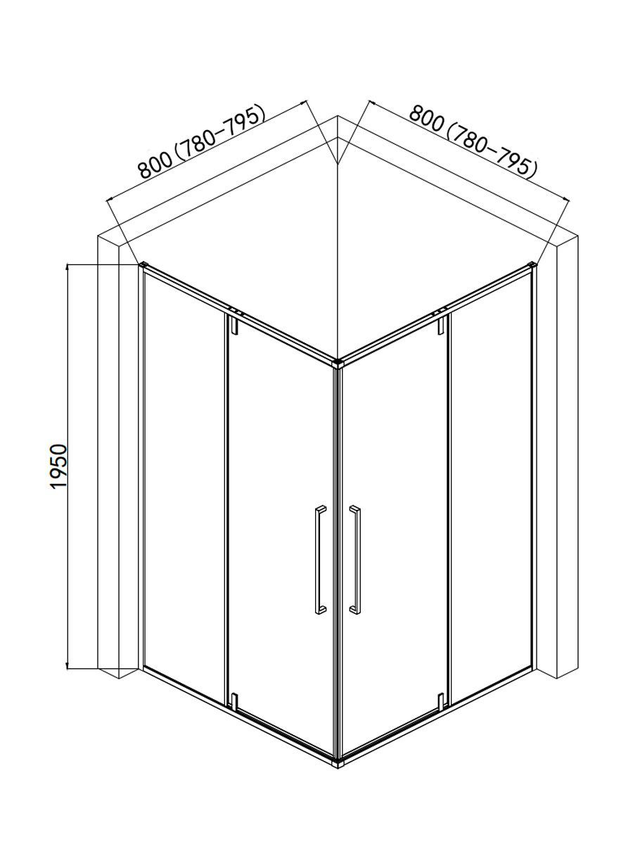 Душевой уголок 800*800*1950мм, стекло 6мм, цвет профиля матовый черный.