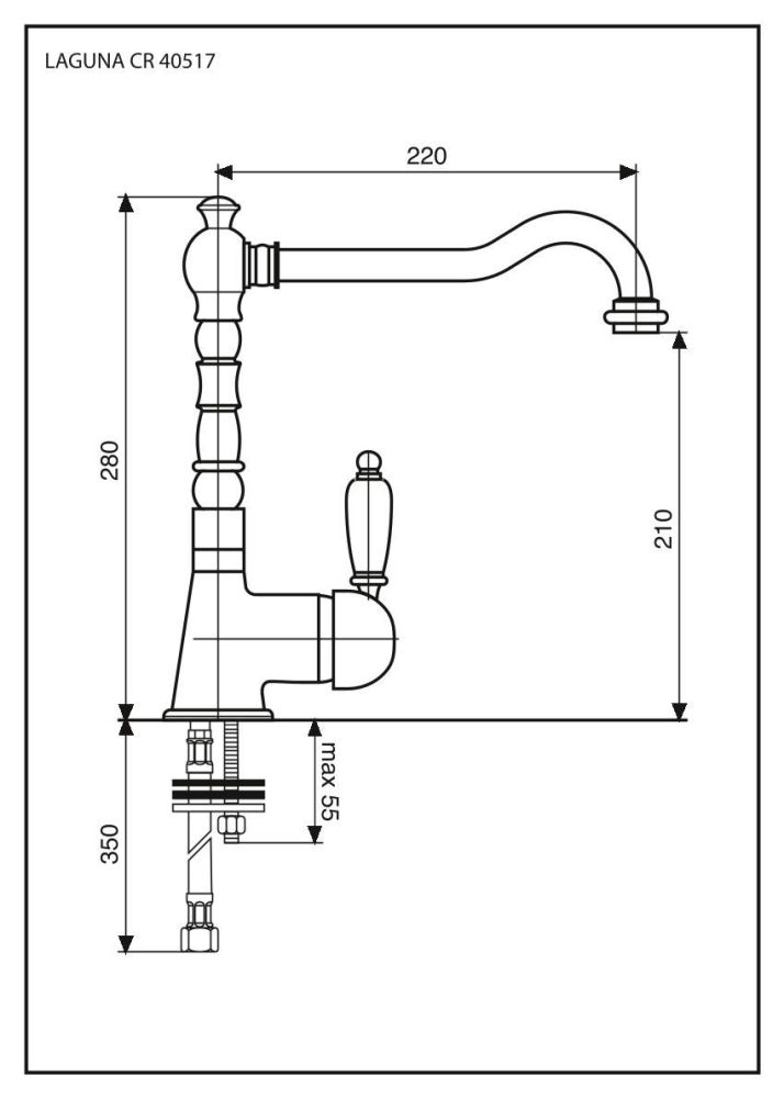 Emmevi Laguna, однорычажный кухонный смеситель (поворотный излив 22 см), без донного клапана, цвет бронза, артикул 40517/BR