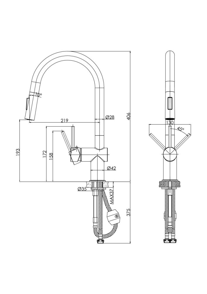 Смеситель для кухни Cersanit BRASKO однорычажный с выдвижным изливом сатин (68226), артикул 68226