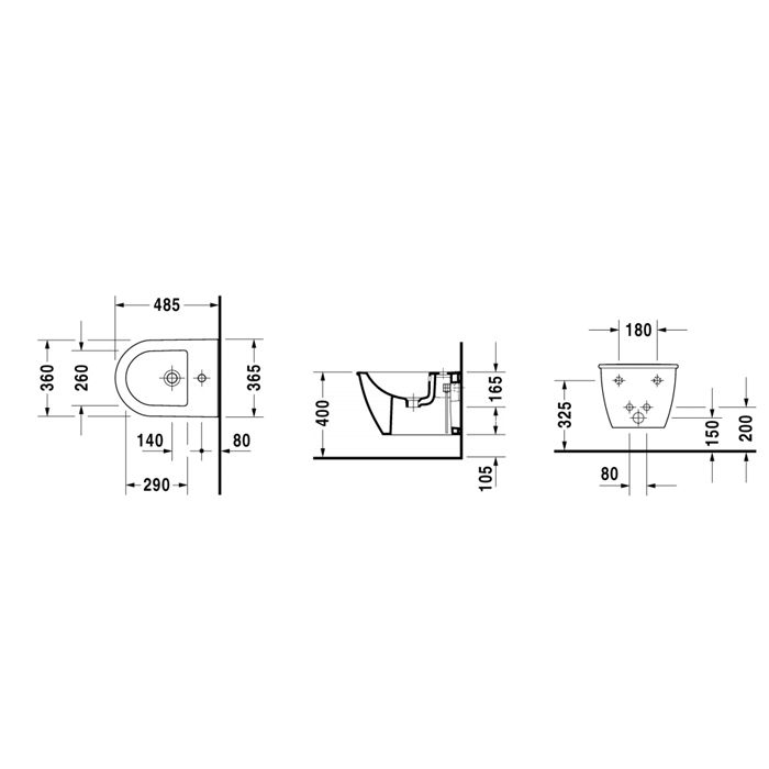 Duravit Darling New Биде подвесное компакт  с перел., с 1 отв под смеситель., вкл. крепление Durafix, 365x485мм, Цвет: Белый