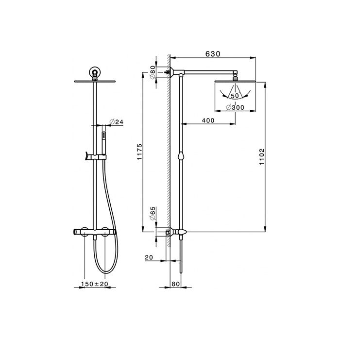 HUBER Harlock Настенная душевая система:термостатический смеситель для душа,верхний душ d300 мм,ручной душ с держателем и шлангом, цвет черный матовый