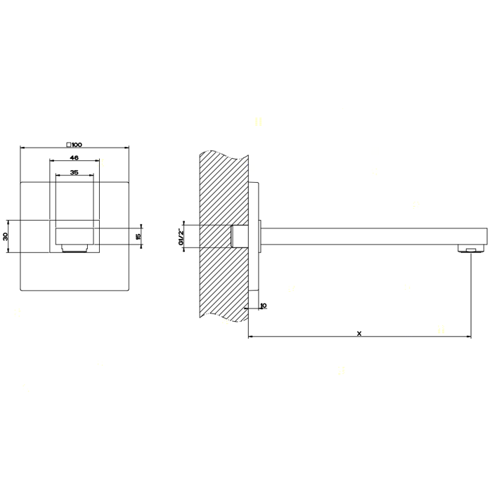Gessi Rettangolo Настенный излив, для монтажа с удаленным управлением (не входит в комплект), индивидуальная длина, цвет: хром