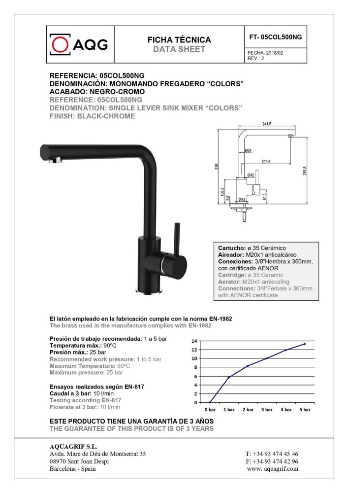 AQG COLORS, смеситель для кухни с прямым поворотным изливом, цвет черный матовый, артикул 05COL500NG