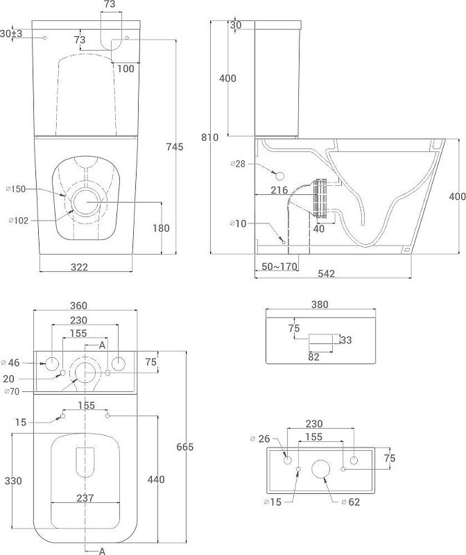 Унитаз компакт Good Door Kvadro УНИ0003 с бачком и сиденьем Микролифт