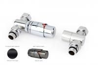 Автоматический терморегулятор прямой G 1/2" НР х G 3/4" НГ (набор) (Тёмный титан муар - Чёрный хром)