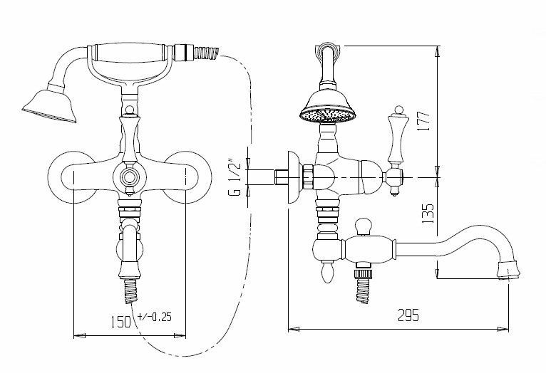 Смеситель для ванны с ручным душем CEZARES MARGOT-VDFM2