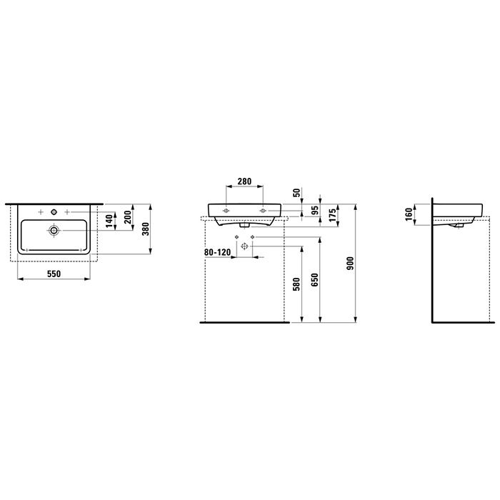 Laufen PRO S раковина, укороченная, для установки на поверхность, 550x380x95 мм, с 1 отв для смес по центру, белый Laufen PRO S раковина, укороченная, для установки на поверхность, 550x380x95 мм, с 1 отв для смес по центру, белый