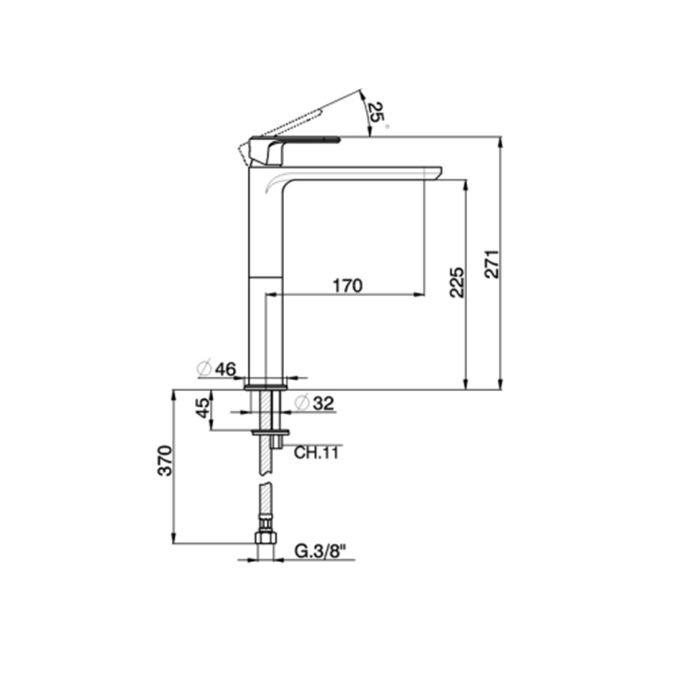 CISAL LineaViva Смеситель однорычажный для раковины на 1 отверстие,высокий h271 мм,без донного клапана, цвет Nichel Spazzolato, артикул LV0035402F