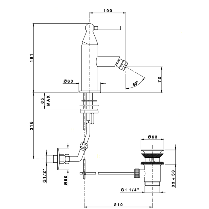 Nicolazzi Torre Смеситель для раковины, на 1 отв, излив: 100 мм, цвет: хром