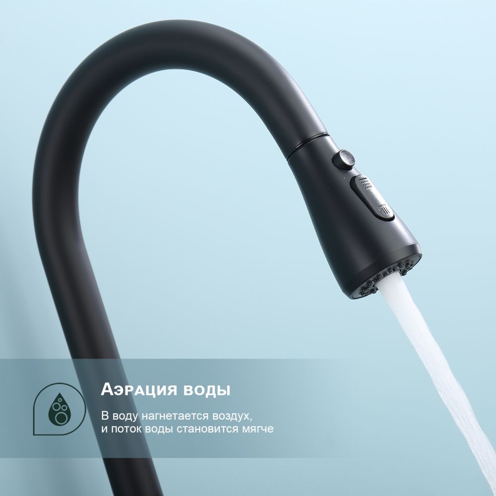 Смеситель для кухни с выдвижным изливом Splenka S203.49.06, черный