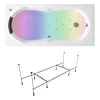 Аэромассажный комплект с хромотерапией 5 в 1 Lavinia Boho Easter Pro 362220AC, акриловая ванна 160x70 см, каркас с монтажным набором, подголовник, хромотерапия, аэромассаж