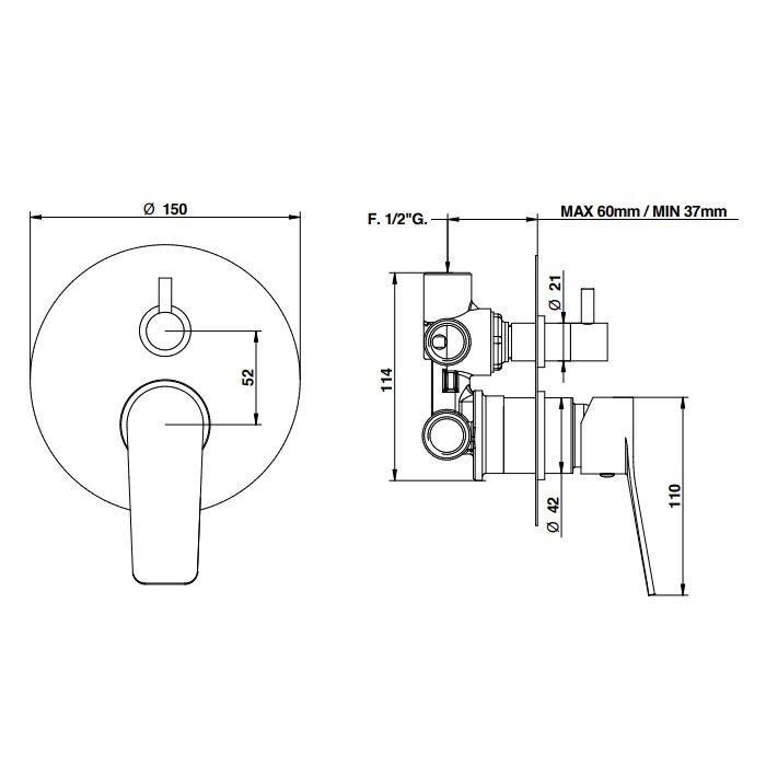 BONGIO Внутренняя часть смесителя для душа на 3 выхода, артикул 097630003