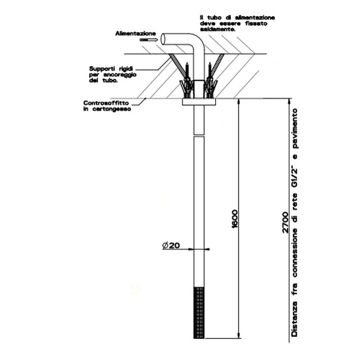 GESSI 316 Излив потолочный с удаленным управлением (не входит в комплект), цвет: steel brushed