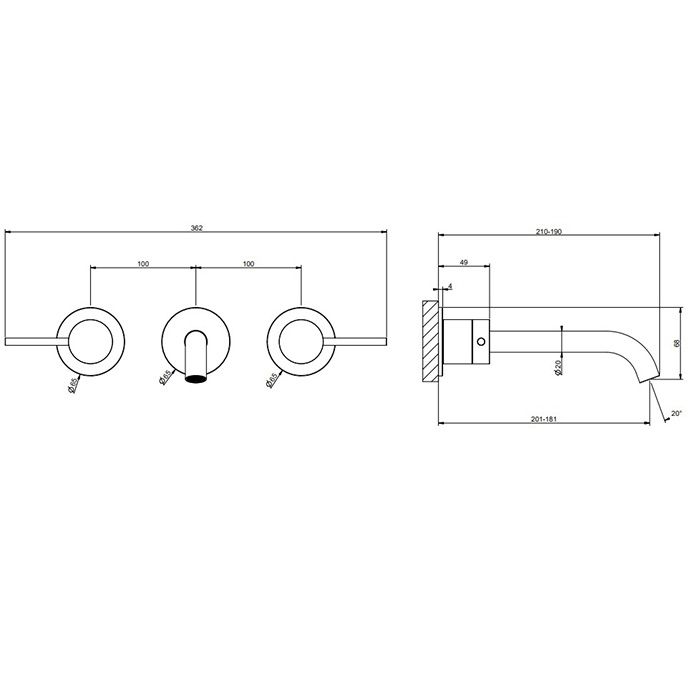 GESSI 316 Встраиваемый смеситель с изливом 200-180мм (внешние части), цвет:Black XL