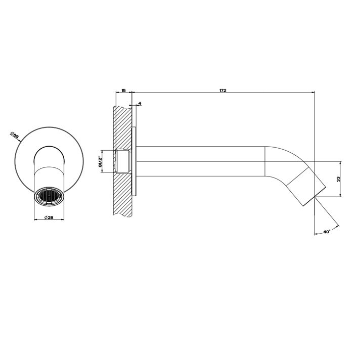 GESSI 316 Излив для ванны 172мм на 1/2”, с удаленным управлением (не входит в комплект), цвет: steel brushed