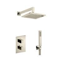 CISAL Wave Комплект для душа: термостатический смеситель с переключ, верхн душ с настен держ, ручн душ с держ и подводом воды, цвет Nichel Spazzolato