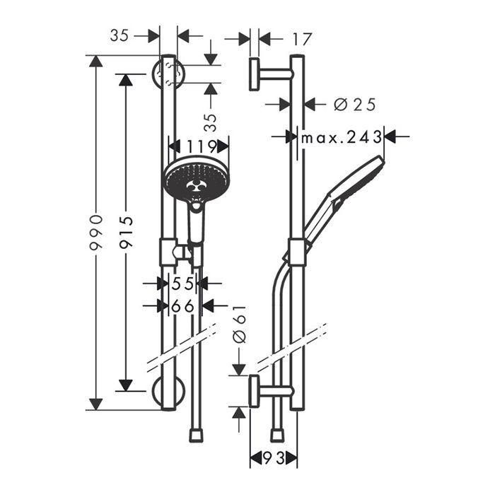 HG Raindance Select S Душевой набор (ручной душ 120 3jet, душевая штанга 900мм, шланг 160см, ползунок), цвет: белый/хром HG Raindance Select S Душевой набор (ручной душ 120 3jet, душевая штанга 900мм, шланг 160см, ползунок), цвет: белый/хром