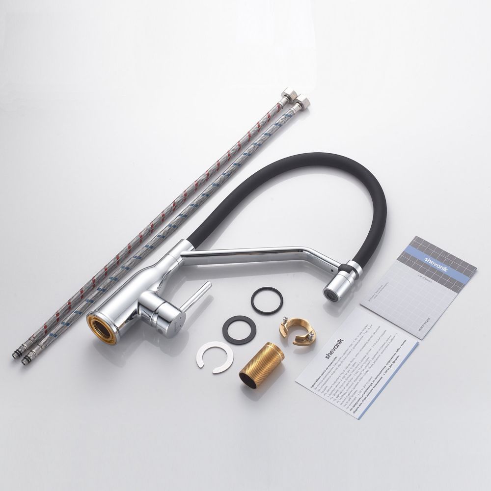 Смеситель для кухни с гибким изливом Shevanik S343-3, хром