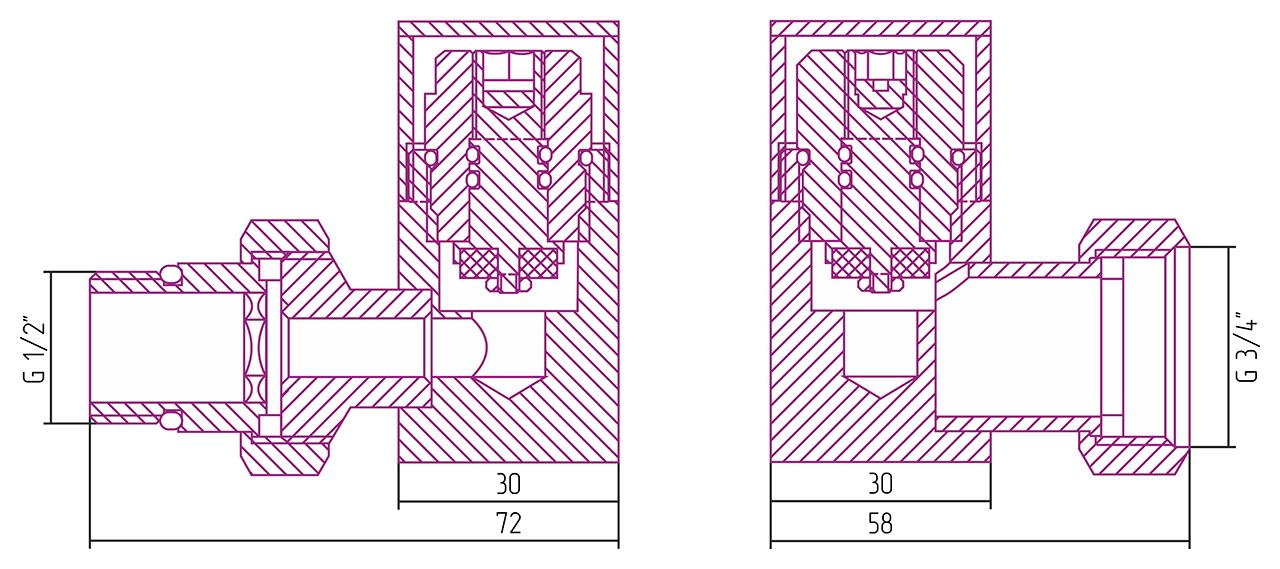 Вентиль 3D левый (под шестигранник) G 1/2" НР х G 3/4" НГ (МУАР Темный Титан)