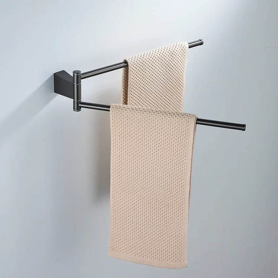 Полотенцедержатель поворотный двойной Shevanik SG5707T, оружейная сталь