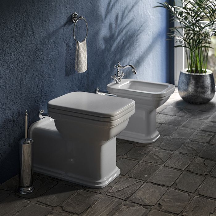 Kerasan Waldorf Биде напольное пристенное 55х37см с 1 отв. под смеситель, белое, цвет заглушки - хром