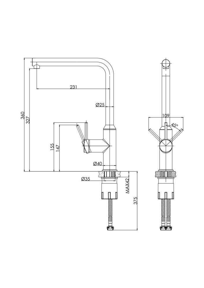 Смеситель для кухни Cersanit FLAVIS однорычажный сатин (68241), артикул 68241