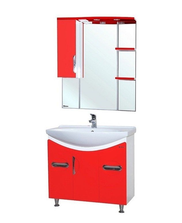 Зеркало со шкафом Bellezza Лагуна 85 L 4612114002038 с подсветкой L Красное Белое