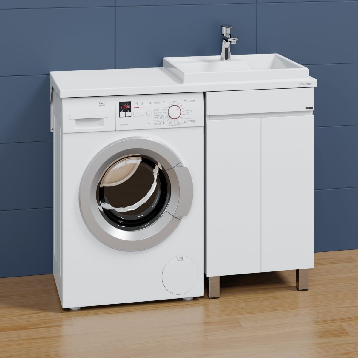 Тумба под раковину над стиральной машиной напольная "Марс "48" двери, (ум. Юпитер 1100*500 литой мрамор)