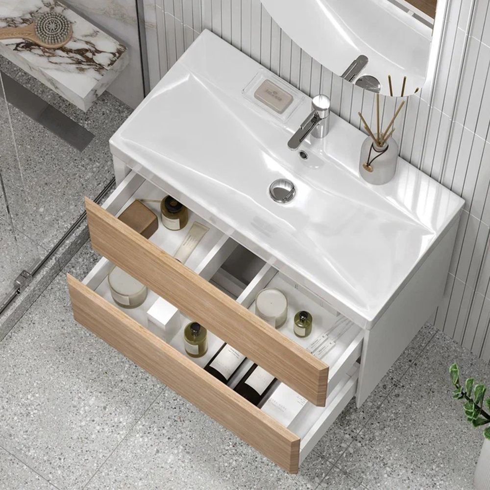 Тумба под раковину подвесная Velvex Gesso tp.GES.9696.80.2Y белый матовый/дуб сонома, 80 см, артикул tp.GES.9696.80.2Y белый матовый/дуб сонома