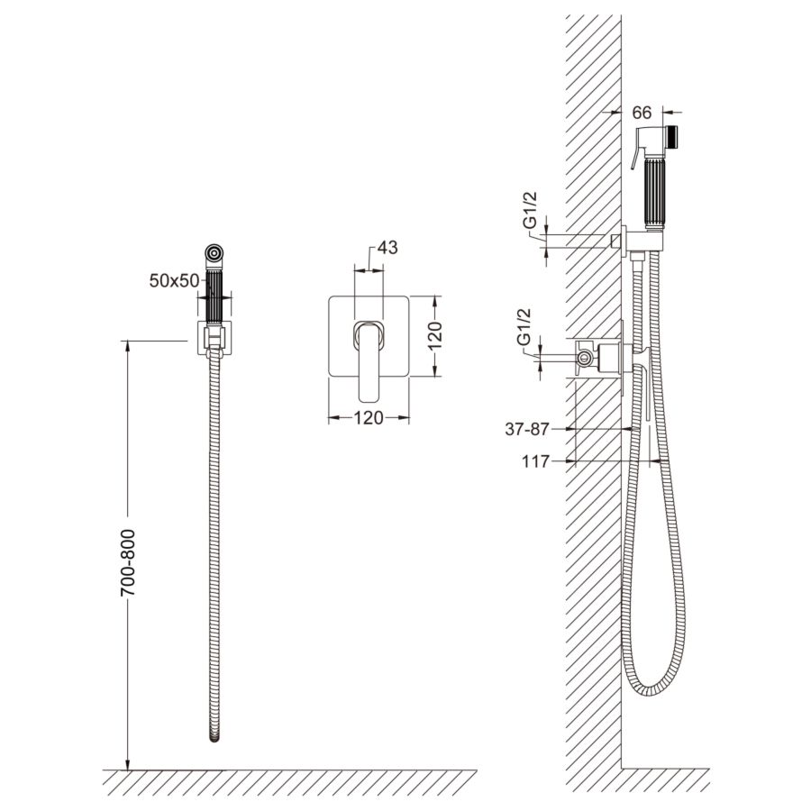 Смеситель встроенный с гигиеническим душем Timo Torne 4389/00-16SM золото матовое, артикул 4389/17SM