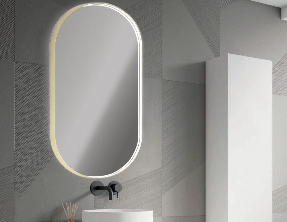 Xpertials Noa Capsula, зеркало 45х90 см, 1 датчик: LED подсветка с регулировкой яркости, профиль брашированное золото, артикул 84354135-04590