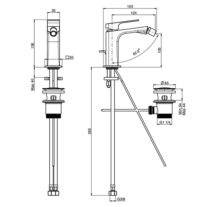 Fima Carlo Frattini Fit Смеситель для биде, на 1 отв., с донным клапаном, цвет: хром, артикул F3382CR.1