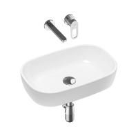 Комплект 4 в 1 Lavinia Boho Bathroom Sink 21510147, накладная фарфоровая раковина 54 см, встраиваемый смеситель со скрытым механизмом, латунный сифон, донный клапан quick-clac
