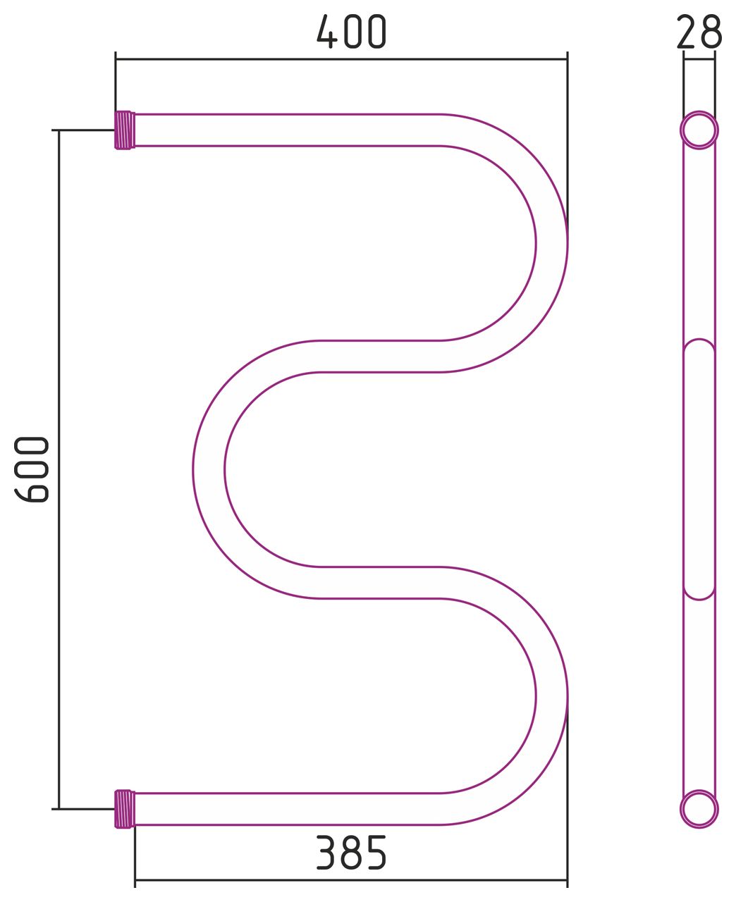 Полотенцесушитель "СТИЛЬЕ" М-обр. 600х400 резьба-сгон 1" (Без покрытия)