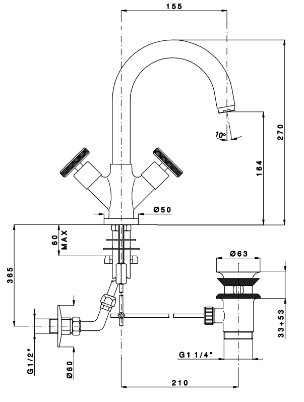 Nicolazzi Arena Смеситель для раковины  с поворотным изливом на 1 отверствие, цвет: хром
