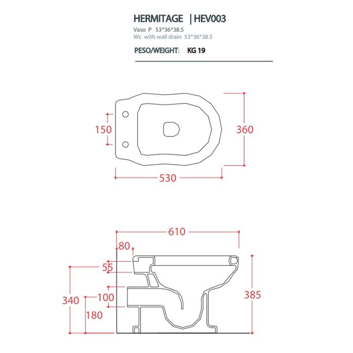 Artceram HERMITAGE Унитаз приставной, выпуск в стену, черный, 36*55см (крепеж в комплекте, хром)