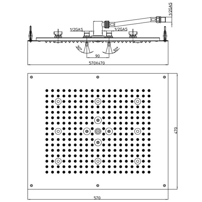 BOSSINI Dream Верхний душ 570 x 470 mm, с 8 LED RGB, 2 режима (дождь, распыление), блок питания/управления, Cromoterapia, цвет: хром BOSSINI Dream Верхний душ 570 x 470 mm, с 8 LED RGB, 2 режима (дождь, распыление), блок питания/управления, Cromoterapia, цвет: хром
