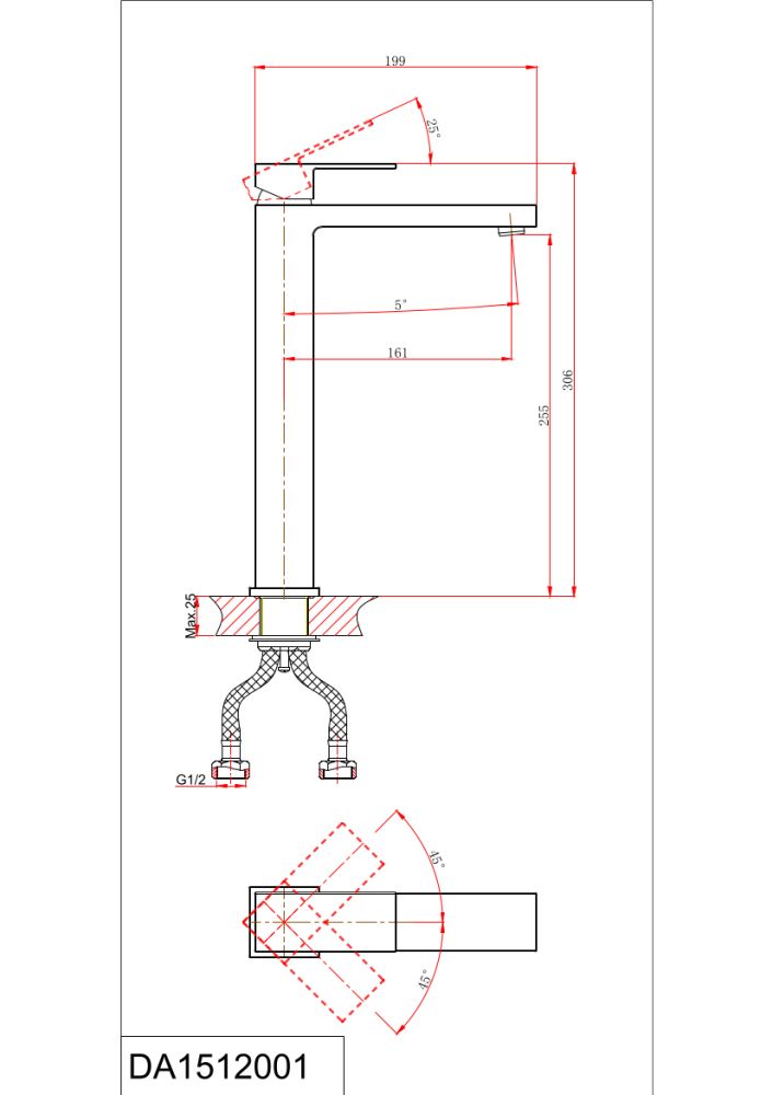 Смеситель D&K для раковины высокий Bayern.Liszt (DA1512001), артикул DA1512001
