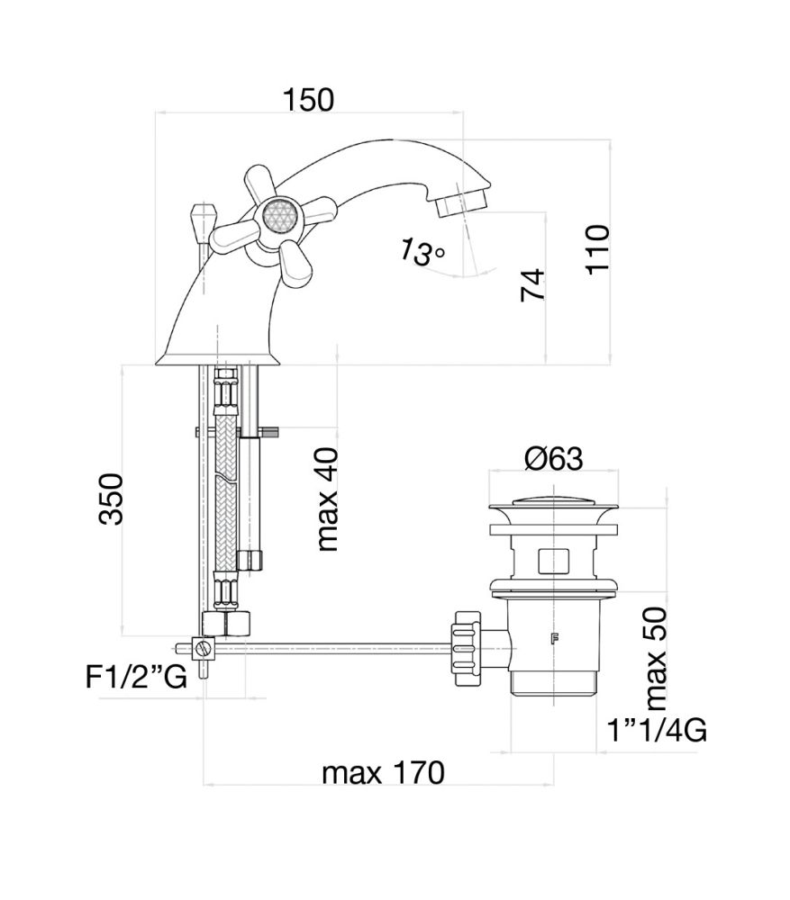 Смеситель для раковины Fiore MARGOT SKY (SWAROVSKI®) 01OO0622, золото, артикул 01OO0622