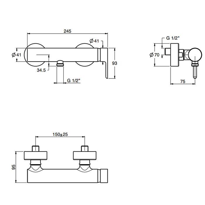 Смеситель для душа, Fima Carlo Frattini, Snap, тип открывания воды-однорычажный, тип регулирования воды-керамический картридж, монтаж-настенный, отверстия для монтажа-2, 2 подвода воды 1/2 с эксцентриком, цвет-хром