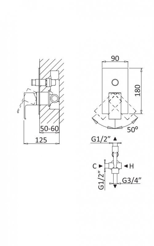 Встраиваемый смеситель для душа с переключателем CEZARES PORTA-VDIM