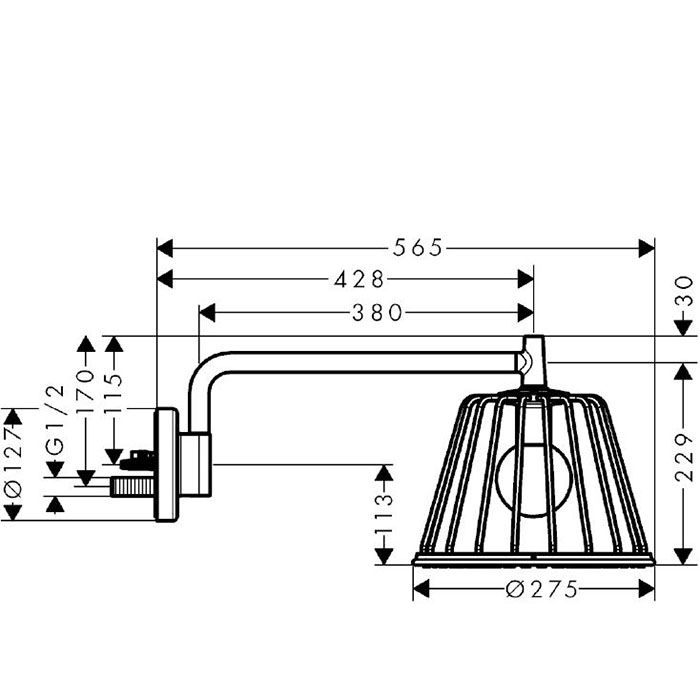 AX LampShower Верхний душ 1jet, с держателем, цвет: шлифованный черный хром AX LampShower Верхний душ 1jet, с держателем, цвет: шлифованный черный хром