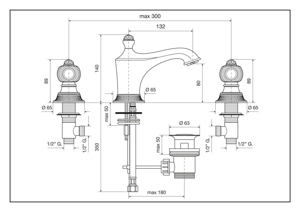Emmevi The One Cloe, смеситель 98033SW для раковины на 3 отверстия. Металлические ручки + прозрачные кристаллы, цвет бронза