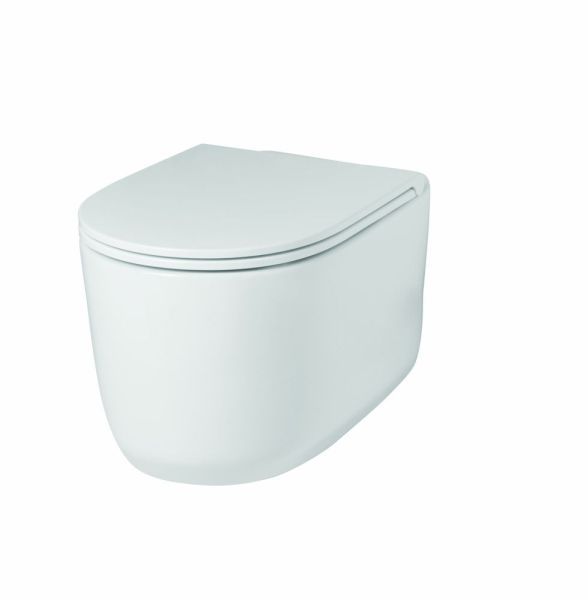 Hidra Gio, подвесной безободковый унитаз c крепежом, 55x36,5 см, цвет белый глянцевый