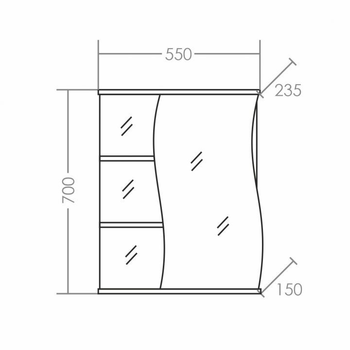 Зеркальный шкаф СаНта Волна 55 с подсветкой правый 101012